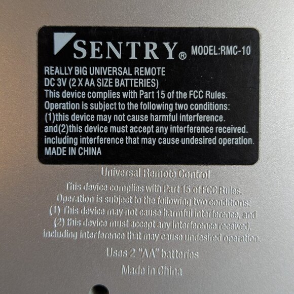 Sentry RMC10 Universal Jumbo Remote Control - Picture 11 of 11
